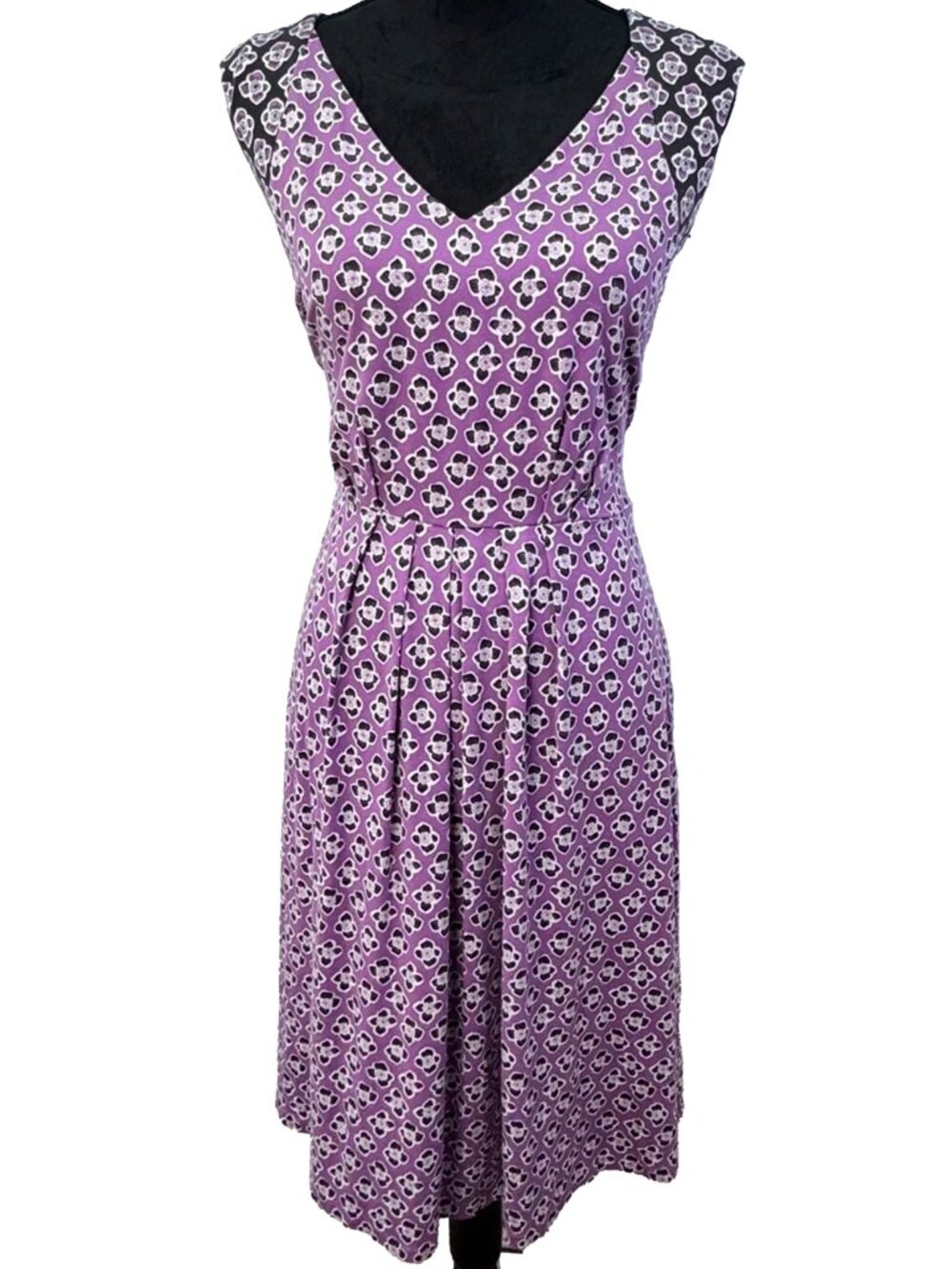Boden Purple Floral Jersey Midi Dress US 10 V Neck Fit Flare Sleeveless